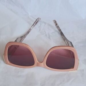 Large Frame Bethany Sunglasses.Dusty Rose W/ purple Lenses. Clear Arms.